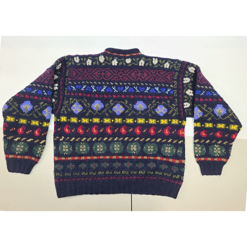 L.L. Bean Vintage 100% Wool Fair Isle Nordic Pullover Sweater Blue Size M